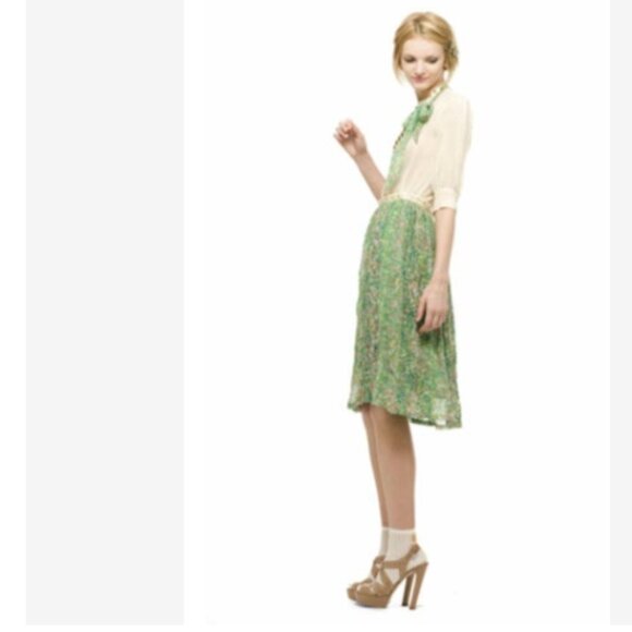 Anthropologie Lauren Moffatt Boho Midi Green Spring Summer Floral Skirt Size 4 - Picture 2 of 14